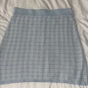 Chic Light Blue Tweed A-Line Skirt